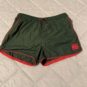 Zara Green Swim Trunks with Red Trim - Kids